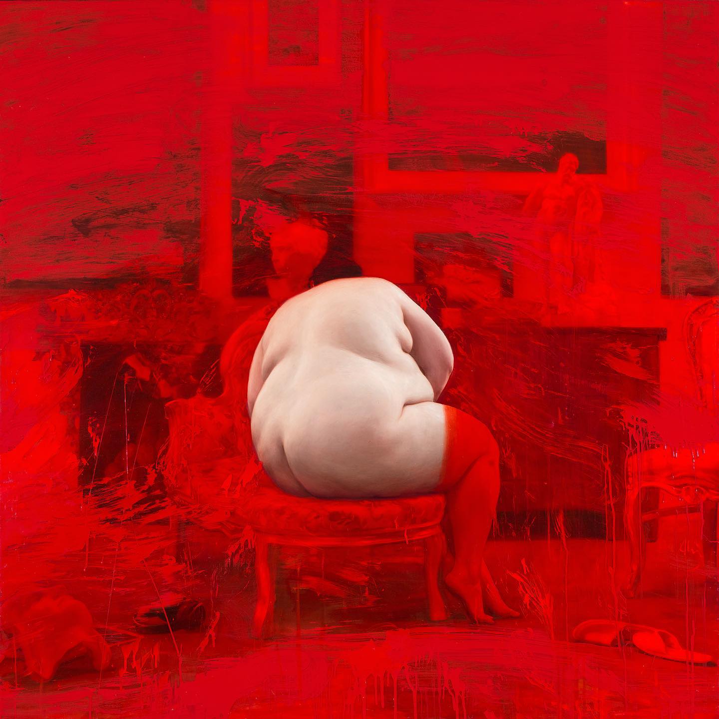 JORDI DIAZ ALAMA, "Aurora" ("Red studio" serie), 2019 | Mixed media Sobre tela (150x150cm)