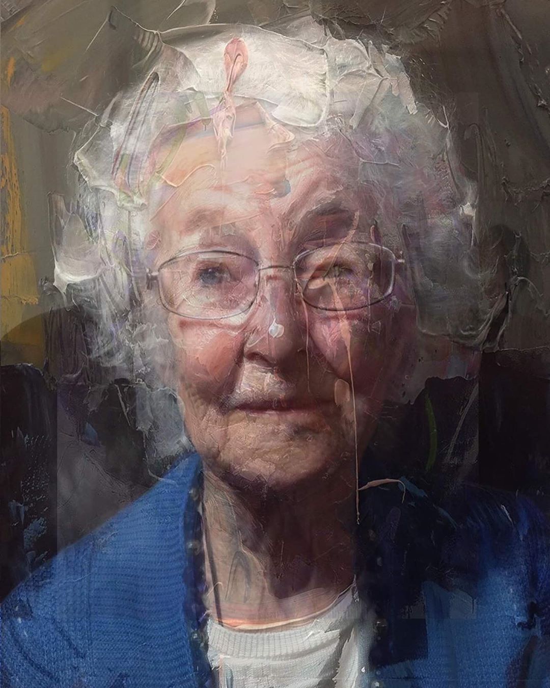 KEVIN MOORE, "Before She Passed (Portrait of my grandmother )" | pintura, técnica mista, 2019